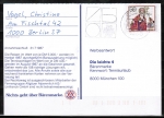 Berlin 729 als portoger. (?) EF mit 50 Pf Weihnachten 1984 auf Drucksache-Postkarte von 1987 von Berlin ins Bundesgebiet, codiert