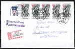 Bund 1410 als portoger. MiF mit 5x 60 Pf G. Marcks + 20 Pf SWK auf Auslands-Einschreibe-Brief bis 20g vom Febr. 1989 in die UdSSR / AnkStpl.