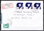 Bund 1483 als portoger. MiF mit 3x 100 Pf Käthe Dorsch + 50 Pf DM-Dauerserie auf VGO-Einschreibe-Rückschein-Brief bis 20g von 1990
