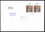 Bund 1578 als portoger. MeF mit 2x 60 Pf Weihnachten 1991 auf Auslands-Drucksache 20-50g von 1992 nach Polen, AnkStpl., 14x20 cm