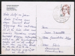 Bund 1305 als portoger. EF mit 80 Pf Clara Schumann auf Auslands-Postkarte von 1989-1991 nach Rumänien, AnkStpl.