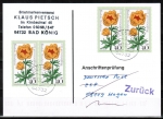 Bund 868 als portoger. MeF mit 4x 40 Pf Wohlfahrt 1975 auf Einzel-Anschriftenprüfungs-Postkarte von 1997-2002, codiert