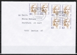 Berlin 806 als portoger. MeF mit 6x 10 Pf Frauen-Serie auf Ortsbrief bis 20g von 1989-1991 innerhalb Berlins