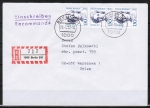 Berlin 812 als portoger. MeF mit 3x 130 Pf Frauen-Serie auf Auslands-Einschreibe-Brief bis 20g von 1989-1991 nach Polen, AnkStpl.
