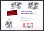 Berlin 826 als portoger. MeF mit 5x 170 Pf Frauen-Serie auf Eil-Einschreib-Brief bis 20g vom Juni 1991 ins Bundesgebiet, AnkStpl.