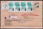 Bund 1316 als portoger. MiF mit 4x 60 Pf Jugend 1987 + Zusatz auf Inlands-Wertbrief 50-100g von 1987, AnkStpl.