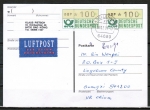 Bund ATM 1 - - 2 Marken zu 100 Pf als portoger. MeF auf Luftpost-Postkarte von 2001-2002 nach China, AnkStpl.
