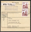 Bund 998 als portoger. MiF mit 2x 210 Pf B+S - Serie + rs. 2x 10 Pf I+T - Serie auf Inlands-Paketkarte von 1979