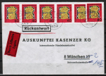 Bund 770 als portoger. MeF mit 6x 40 Pf R. von Gandersheim auf Eilbrief bis 20g von 1973, rs. 3 Eilboten-Stempel, war gefaltet und ist rs. beschriftet