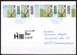 Bund 3704 als portoger. MeF mit 4x 45 Cent Briefe-Dauerserie aus Bogen mit SR auf Prio-Postkarte von 2022-2024, codiert
