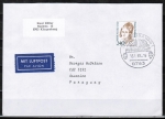 Bund 1392 als portoger. EF mit 240 Pf Frauen auf Luftpost-Brief 15-20g von 1988/1989 nach Paraguay, AnkStpl.