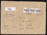 Bund 1375 als portoger. MeF mit 3x 120 Pf SWK aus Rolle auf Ausl.-Pckchen 250-500g vom April 1989 nach Israel