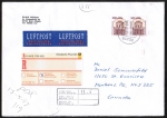 Bund 1679 als portoger. MeF mit 2x 500 Pf SWK aus Rolle auf bersee-Lp-Einschreibe-Brief 14x20 cm / bis 50g von 1997-2002 n. Kanada, AnkStpl.