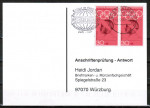 Bund 564 als portoger. MeF mit 2x 30 Pf Olympiade 1968 / Helene Mayer auf Sammel-Anschriftenprüfungs-Postkarte von 1993-2002, codiert
