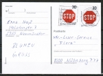 Bund 667 als portoger. MeF mit 2x 30 Pf Stop-Schild auf Inlands-Postkarte von 1987