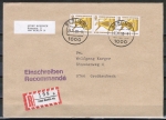 Berlin 832 als portoger. MeF mit 3x 140 Pf SWK aus Rolle auf Inlands-Einschreibe-Brief 20-50g von 1989-1991, B6-Format