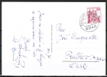 Bund 916 als portoger. EF mit roter 50 Pf B+S - Marke aus Rolle auf Auslands-Postkarte von 1977-1978 in die CSSR