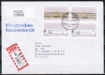 Bund 1288/1289 als Zdr. 80 Pf Museum + 80 Pf Bundeshaus aus Block 20 als portoger. Zdr.-MeF auf Auslands-Einschreibe-Brief bis 20g von 1988 in die UdSSR/AnkStpl.