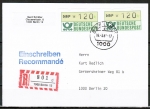 Bund ATM 1 - - 2 Marken zu 120 Pf in Spritzguss-Type als portoger. MeF auf Orts-Einschreib-Postkarte von 1987 mit Einlieferungsschein