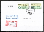 Bund ATM 1 - - 2 Marken zu 120 Pf in Spritzguss-Type als portoger. MeF auf Orts-Einschreib-Postkarte von 1987 mit Einlieferungsschein