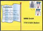 Bund Zusammenruck 50+20 Pf SWK o.g. mit anhngender 20 Pf u.g. aus MH - 10 Pf berfrankiert als Zdr.-MiF auf Inlands-Postkarte vom August 1997