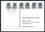 Bund 2187 MeF mit 6x 10 Pf / 0,05  SWK C/o.g. aus Skl.-MH auf Sammel-Anschriftenprfungs-Postkarte