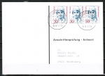 Bund 1365 als portoger. MeF mit 3x 20 Pf Frauen auf Sammel-Anschriftenprüfungs-Postkarte von 1993-2002