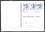 Bund 1365 als portoger. MeF mit 3x 20 Pf Frauen auf Sammel-Anschriftenprfungs-Postkarte von 1993-2002