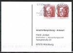 Bund 598 als portoger. MeF mit 2x 30 Pf EZM aus Frauen-Block auf Sammel-Anschriftenprüfungs-Postkarte von 1993-2002, codiert
