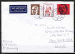 Bund 657 als portoger. MiF mit 50 Pf "Engels" und 2x Zusatz auf Luftpost-Brief 5-10g vom Dezember 1970 in die USA