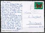 Bund 377 als portoger. EF mit 10 Pf Jugend 1962 / Schmetterlinge auf Postkarte von 1962 in die DDR