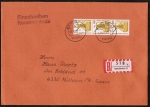 Berlin 832 als portoger. MeF mit 3x 140 Pf SWK aus Rolle auf Inlands-Einschreibe-Brief 20-50g von 1989-1991, 14x20 cm