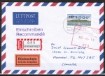 Bund ATM 2 - Nadeldruck - Marke zu 1000 Pf als portoger. EF auf Übersee-Luftpost-Einschreibe-Rückschein-Brief von 1997 n. Kanada, vs. Stpl.