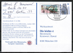 Berlin 822 als portoger. MiF mit 10 Pf Eisenbahn + 50 Pf SWK auf Postkarte mit Berliner SST von 1988 von Berlin ins Bundesgebiet, codiert