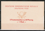 DDR - Sondermarken-Markenheftchen SMHD 2ah - 5x 20 Pf - mit schwachem bräunlichen Posthorn-Druck - ** - einwandfrei