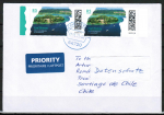 Bund 3738 als portoger. MeF mit 2x 85 Cent Insel Mainau auf Auslands-Kompakt-Brief 20-50g von 2023-heute nach Chile, Ankunftsstempel.