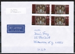 Bund 1441 als portoger. MeF mit 4x 60 Pf Schnitger-Orgel auf Luftpost-Brief 15-20g von 1989 in die USA, Code