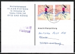 Bund 1898 als portoger. MeF mit 2x 80 Pf Sport 1997 auf Einzel-Anschriftenprüfungs-Postkarte von 1997-2002, codiert, rs. mit Stempel