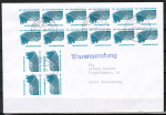 Bund 1448 als portoger. MeF mit 16x 5 Pf SWK aus Rolle auf Warensendung bis 20g von 1993-2002, codiert