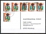 Bund 660 als portoger. MeF mit 6x 10 Pf Jugend 1971 auf Sammel-Anschriftenprüfungs-Postkarte von 1993-2002, codiert