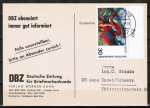 Bund 798 als portoger. EF mit 30 Pf Franz Marc auf Auslands-Drucksache-Postkarte von 1974 in die Schweiz