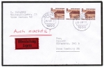 Berlin 799 als portoger. (!) MeF mit 3x 300 Pf SWK aus Rolle auf Nacht-Eilzustellungs-Brief bis 20g von 1990 ins Bundesgebiet, AnkStpl.