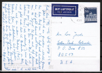 Bund 509 als portoger. EF mit 50 Pf Brandenburger Tor aus Rolle auf Luftpost-Postkarte von 1966-1971 in die USA, US-Fehlleitungs-Stempel