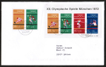 Bund 734-737 als Oly-Block 8 + Oly-Zdr. 25+30 Pf - portoger. auf Inlands-Kompakt-Brief 20-50g von 1997-2002, codiert