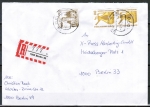 Berlin 832 als portoger. MiF mit 2x 140 Pf SWK aus Rolle + 30 Pf B+S auf Orts-Einschreibe-Brief bis 20g vom Februar 1991