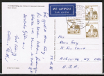 Bund 914 als portoger. MeF mit 3x 30 Pf B+S - Serie aus Rolle im Letterset-Druck auf Luftpost-Postkarte von 1987-1989 in die USA, rs. Code-Stempelchen