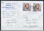 Berlin 708 als portoger. MeF mit 2x 30 Pf Antikenmuseum auf Postkarte von 1984-1991 ins Bundesgebiet