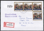 Bund 1396 als portoger. MeF mit 4x 80 Pf Weihnachten 1988 auf Auslands-Einschreibe-Brief bis 20g von 1988-1989 nach Polen / AnkStpl.