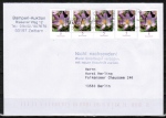 Bund 2480als portoger. MeF mit 5x 5 Cent Blumen-Serie / Krokus je oben+links geschnitten auf Infopost bis 20g von 2007-2014, codiert