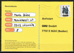 Bund 1934 D/u.g. als portoger. EF mit 100 Pf SWK "Goethe/Schiller" unten geschn. aus MH auf Inl.-Postkarte von 1998-2002, codiert